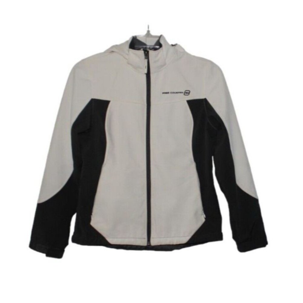 FREE COUNTRY Jacket Fleece Lined Removable Hood White/Black Lightweight Size M